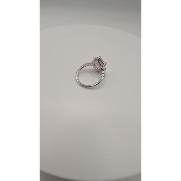Silver Ring with Hexagonal Pink Gemstone and Decorative Side Stones Size 7 - Picture 8 of 8